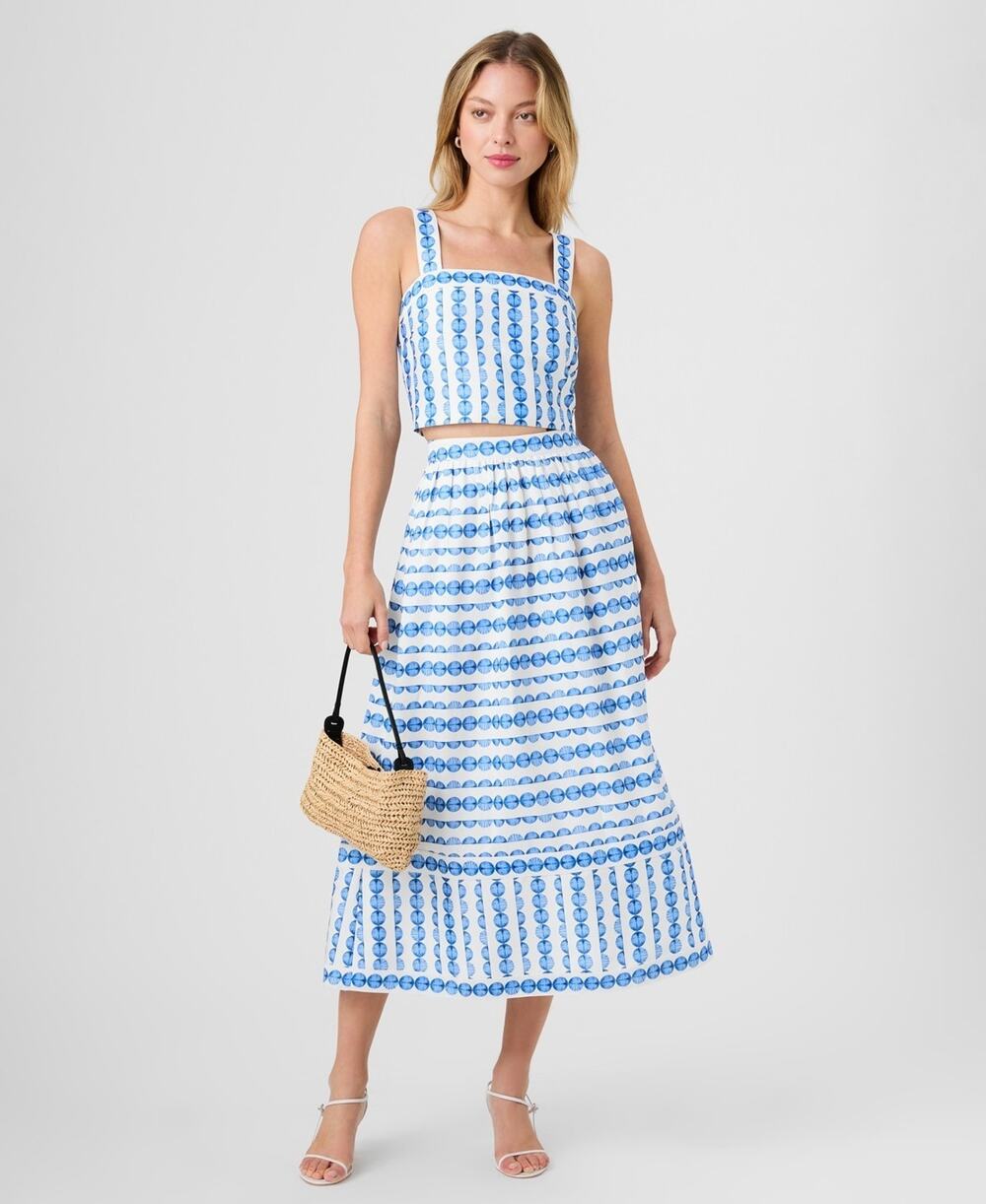French Connection Women's Structured Taffeta Midi Skirt Blue Size 2 3646